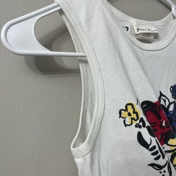 Your Move Vtg Y2K White Tank Top Flowers Graphic Boho Vintage Grunge L Womens - Picture 4 of 6